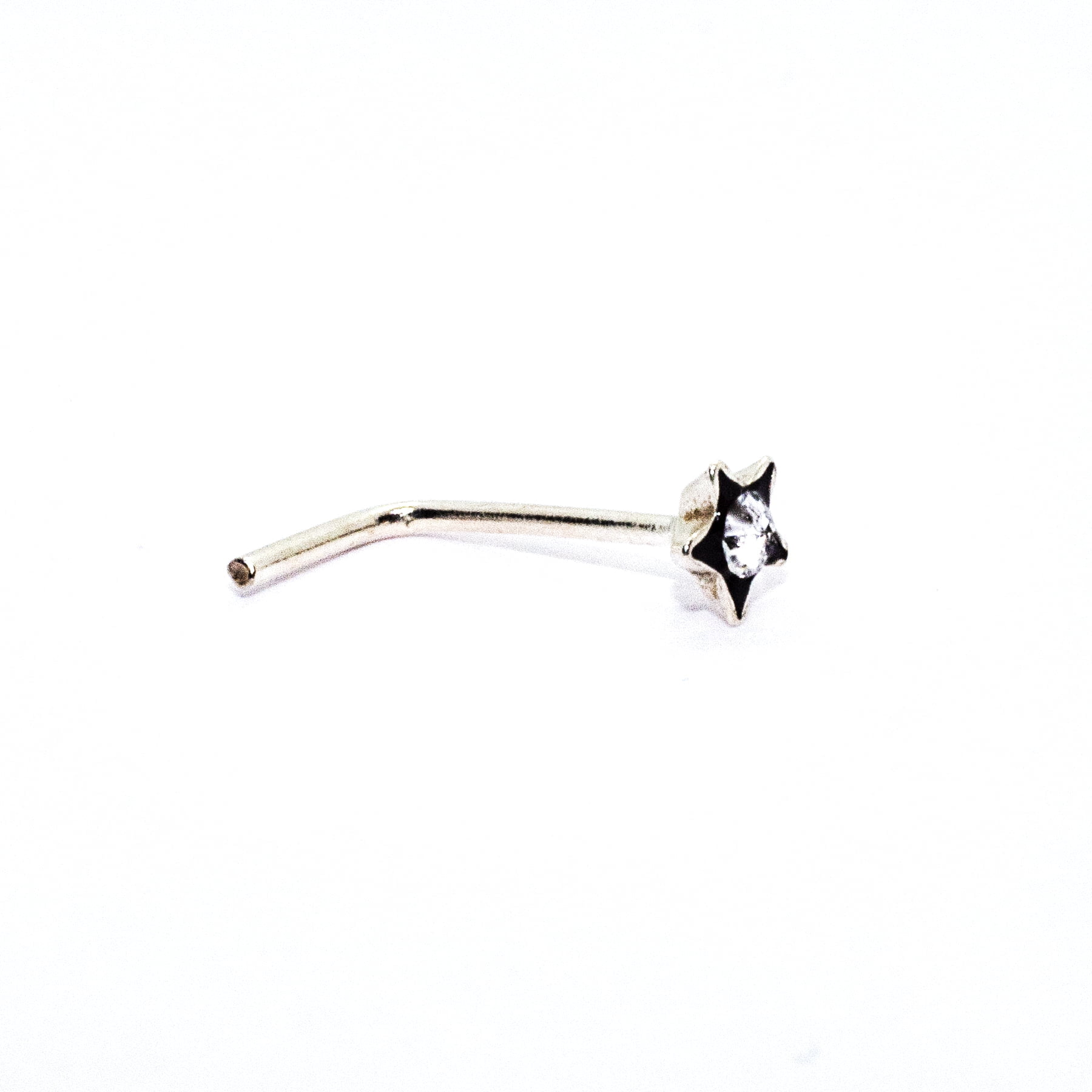 Star with clear crystal nose stud in sterling silver (alt3)