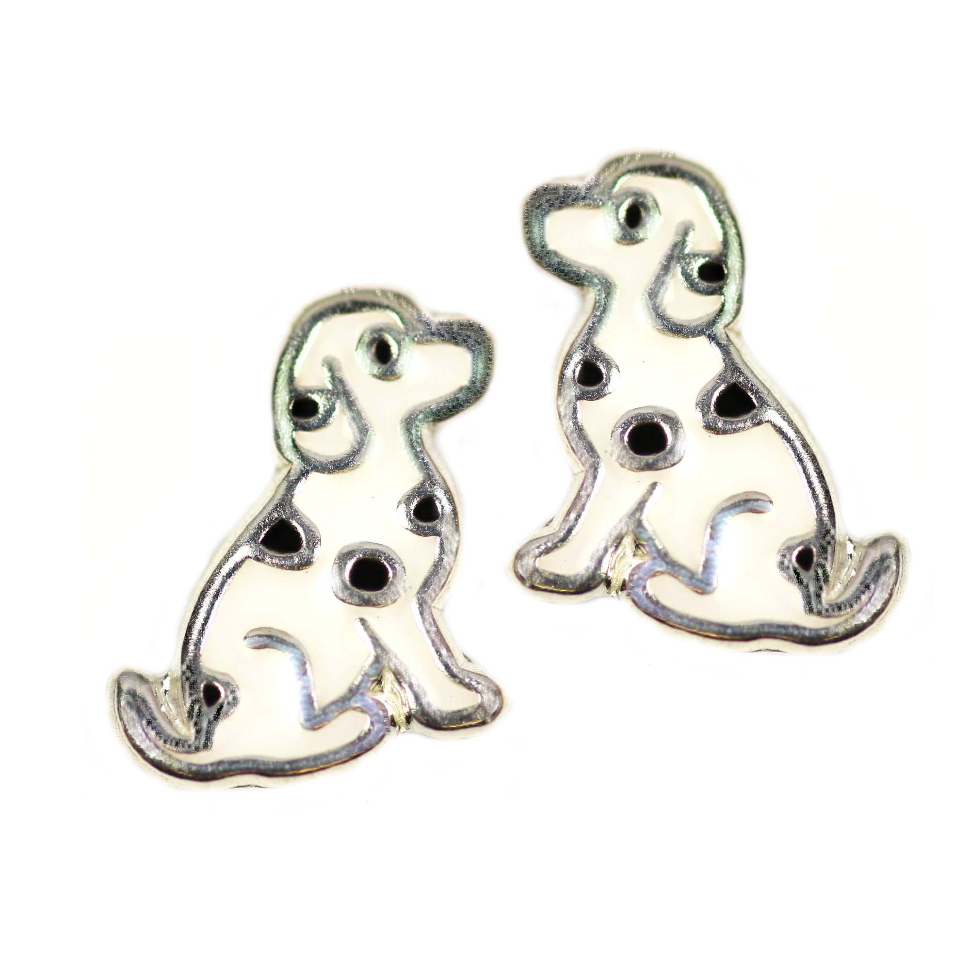 Childrens dalmatian puppy stud earrings in sterling silver