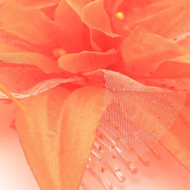 Orange flower fascinator comb with feather tendrils 5999-2